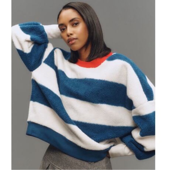 Maeve Tops - Anthropologie Maeve Sherpa Fleece Stripe Pullover. Size M. NWT.
